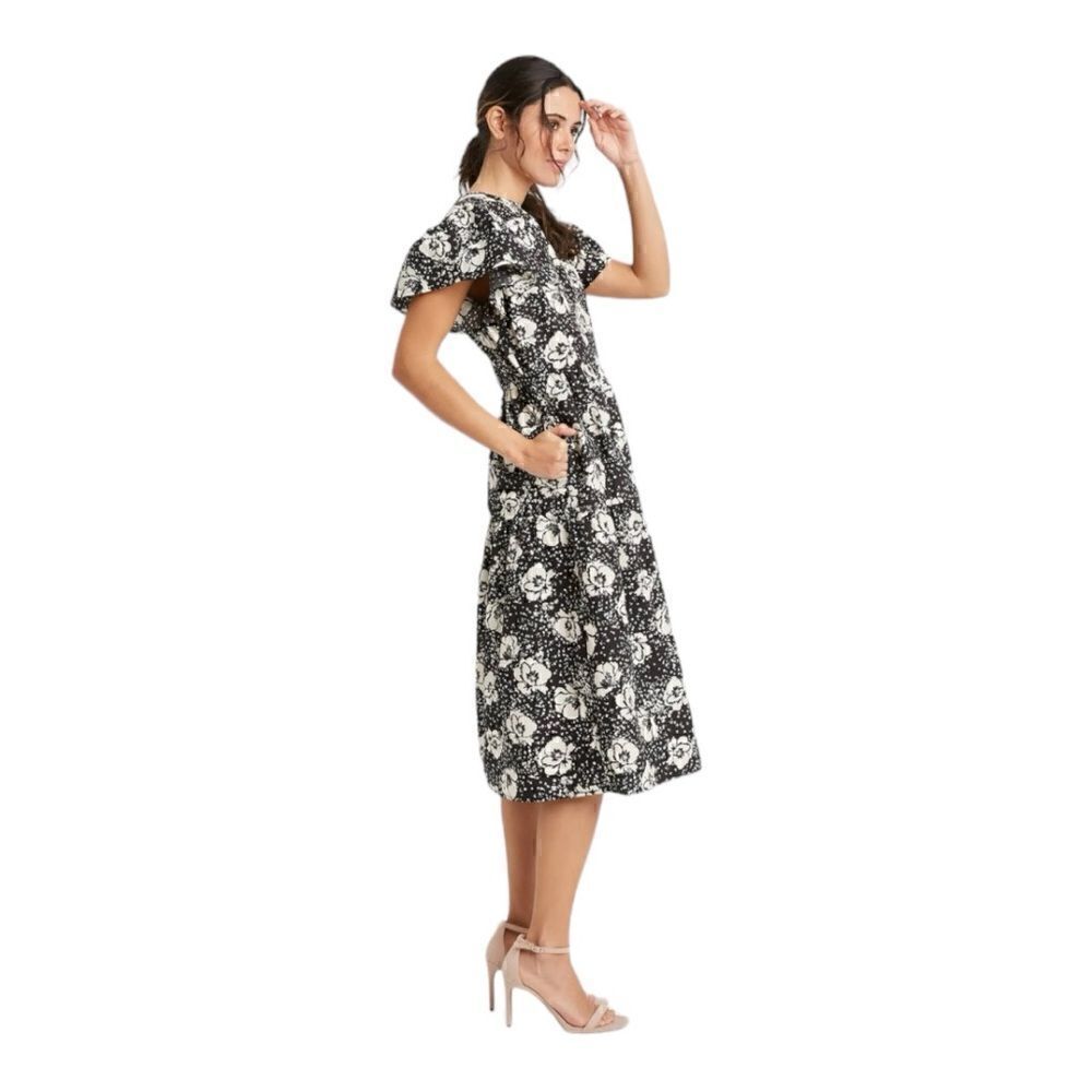 Who Wear What Spatter Camellia Blk/Wht Floral Midi Dress Size XS - Picture 6 of 9